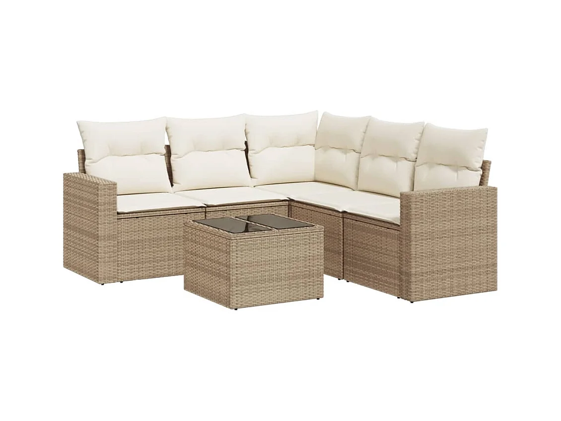 Salon de jardin avec coussins 6 pcs beige résine tressée