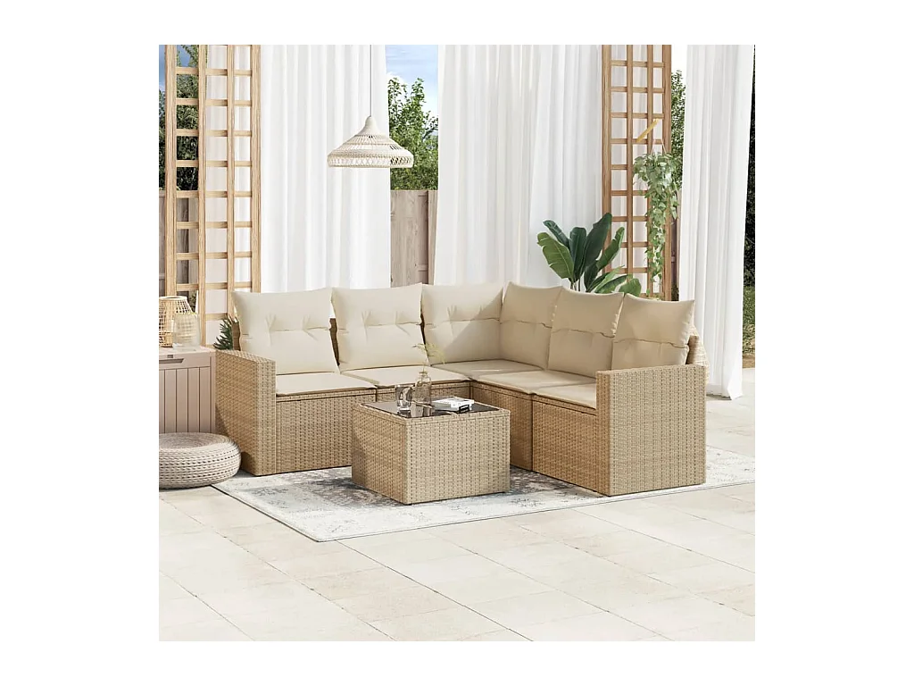 Salon de jardin avec coussins 6 pcs beige résine tressée