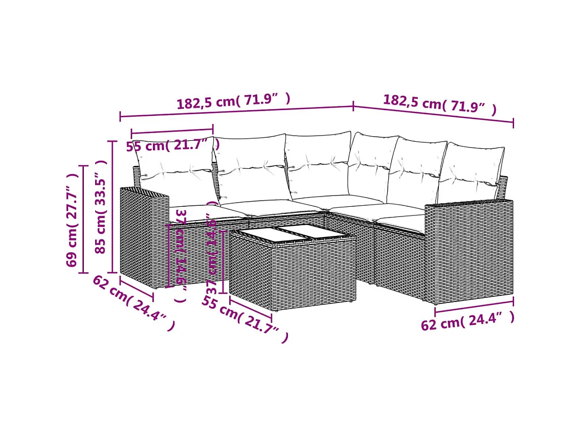 Salon de jardin avec coussins 6 pcs beige résine tressée
