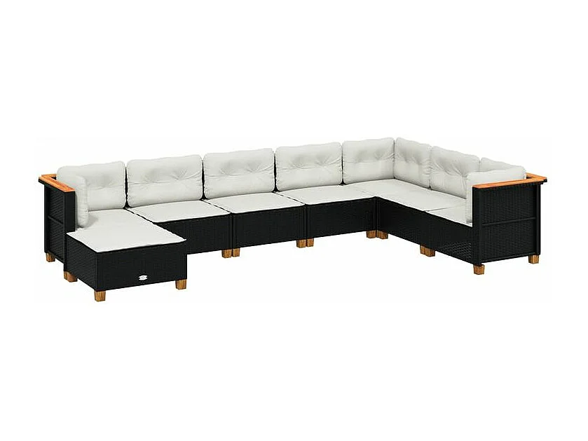 Salon de jardin 8 pcs avec coussins noir résine tressée