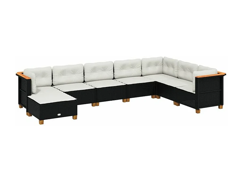 Salon de jardin 8 pcs avec coussins noir résine tressée