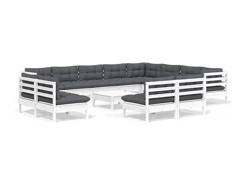 Salon de jardin 13 pcs avec coussins blanc bois de pin solide