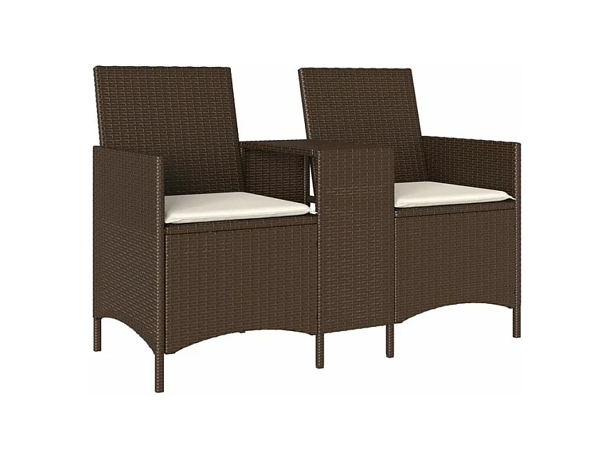 Canapé de jardin 2 places avec table et coussins résine tressée