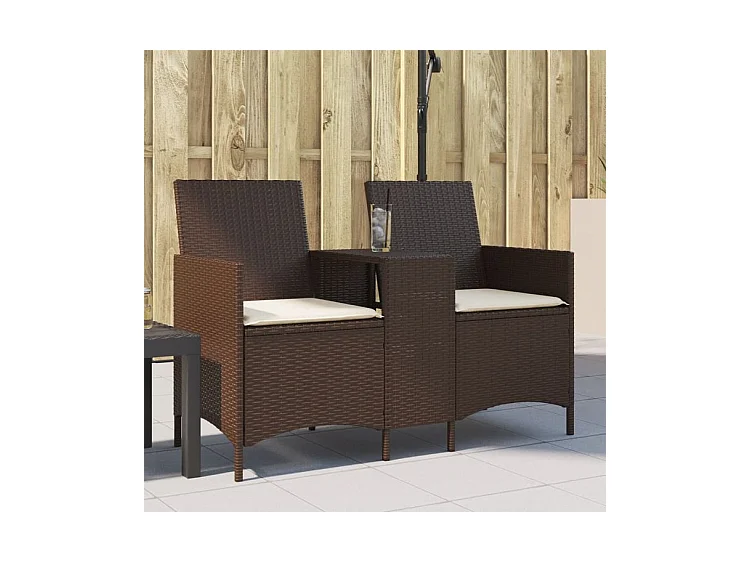 Canapé de jardin 2 places avec table et coussins résine tressée