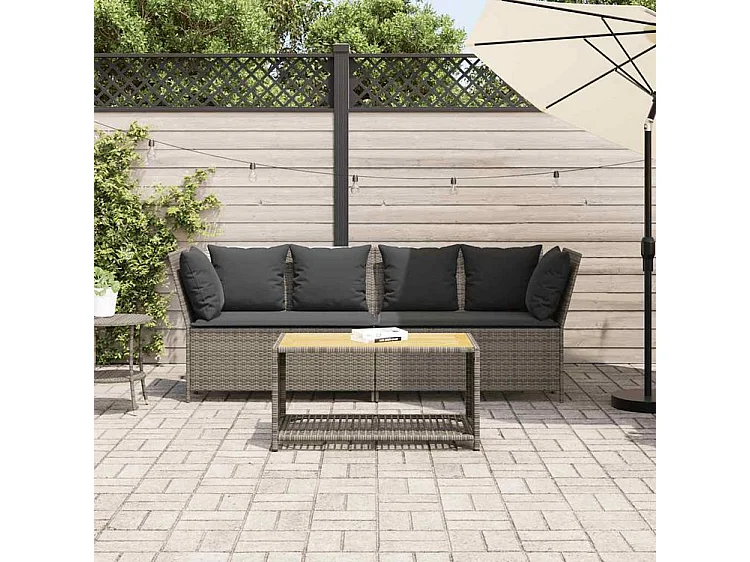 Canapé de jardin avec coussins Gris Résine tressée