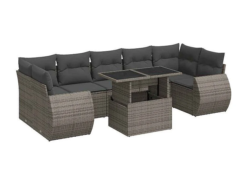 Salon de jardin 8 pcs avec coussins gris résine tressée
