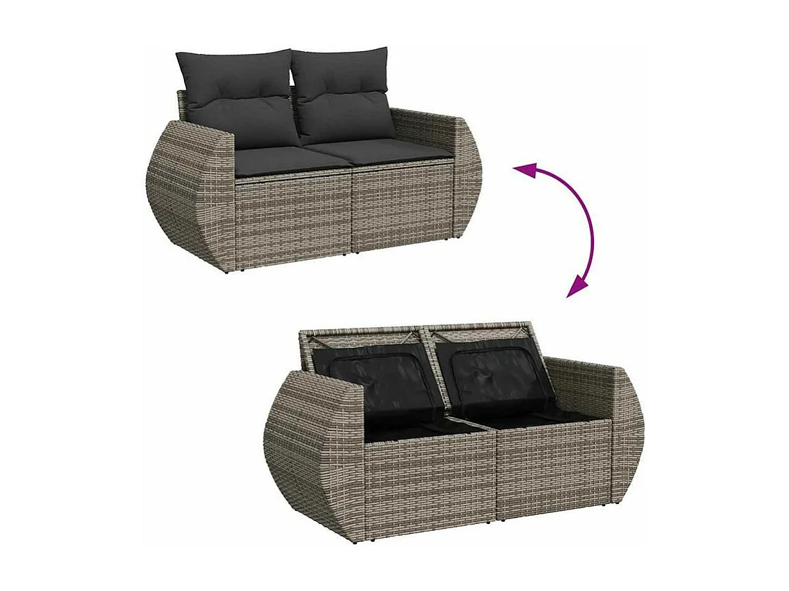 Salon de jardin 8 pcs avec coussins gris résine tressée