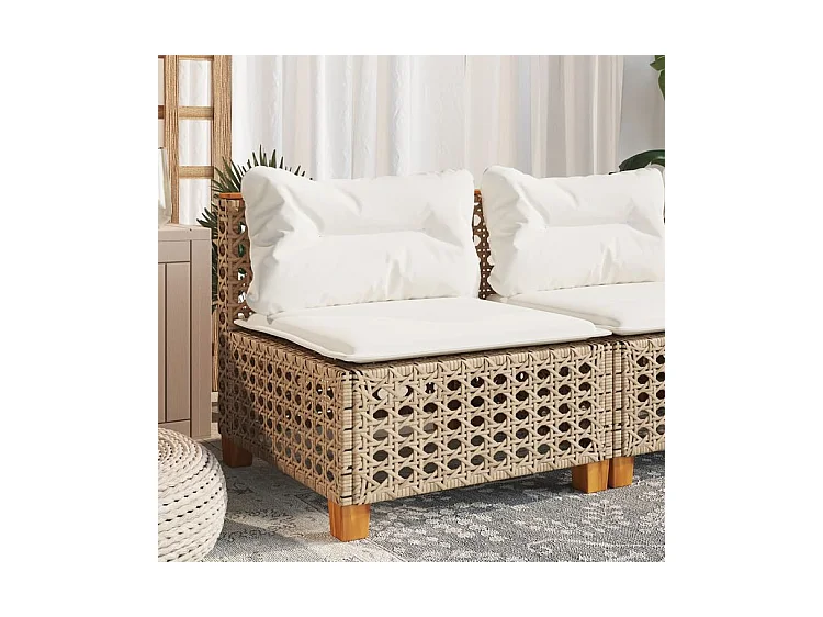 Canapé de jardin sans accoudoirs coussins beige résine tressée