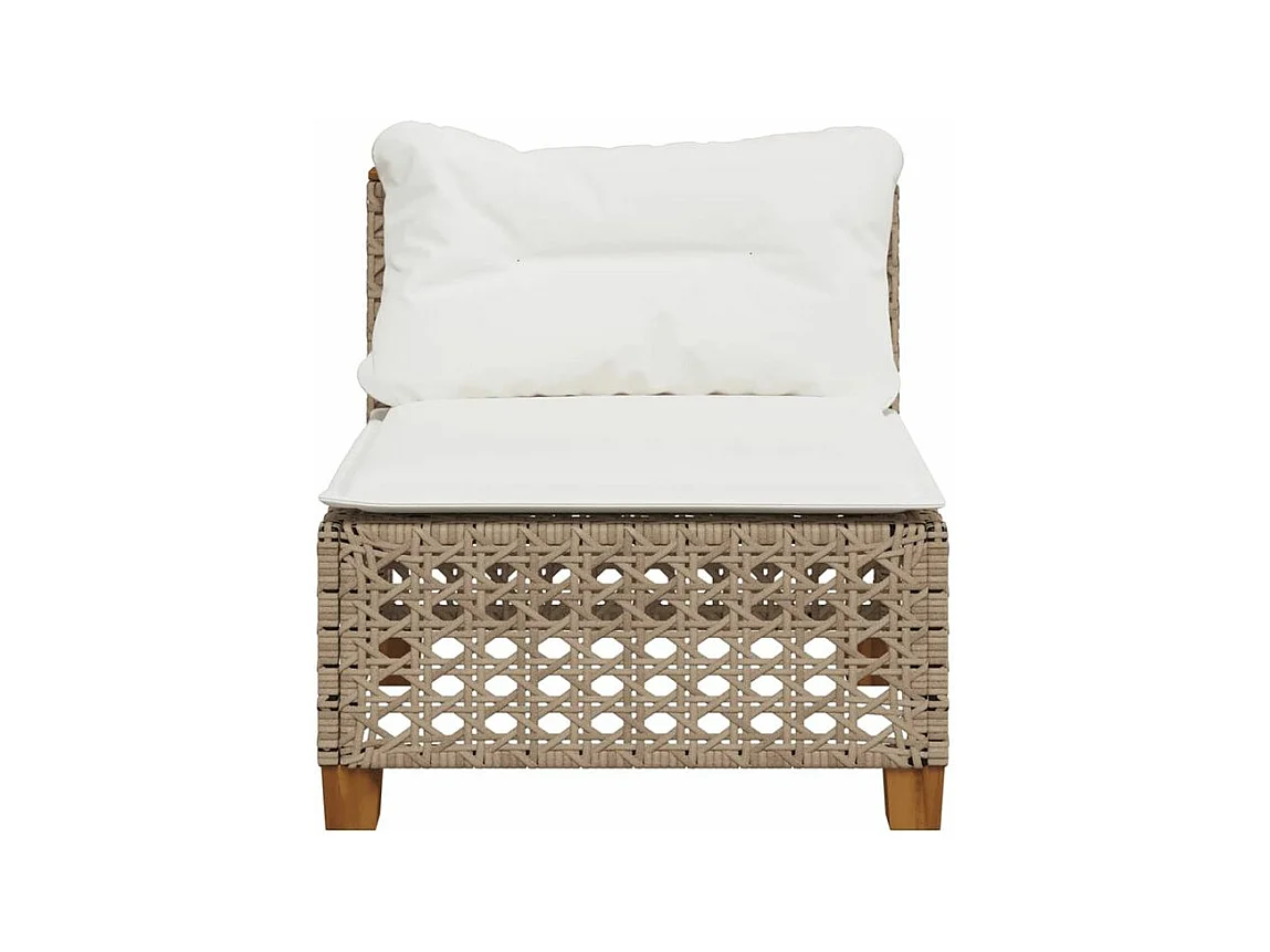 Canapé de jardin sans accoudoirs coussins beige résine tressée