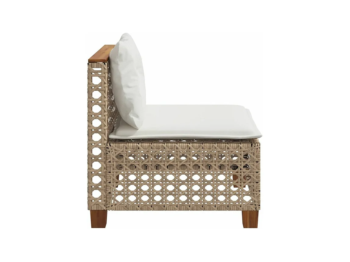 Canapé de jardin sans accoudoirs coussins beige résine tressée