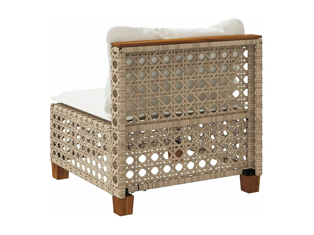 Canapé de jardin sans accoudoirs coussins beige résine tressée