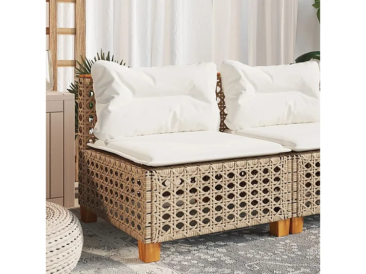 Canapé de jardin sans accoudoirs coussins beige résine tressée