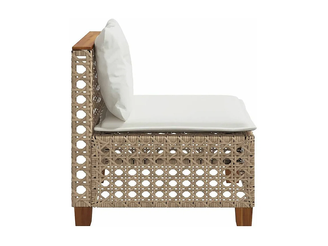 Canapé de jardin sans accoudoirs coussins beige résine tressée