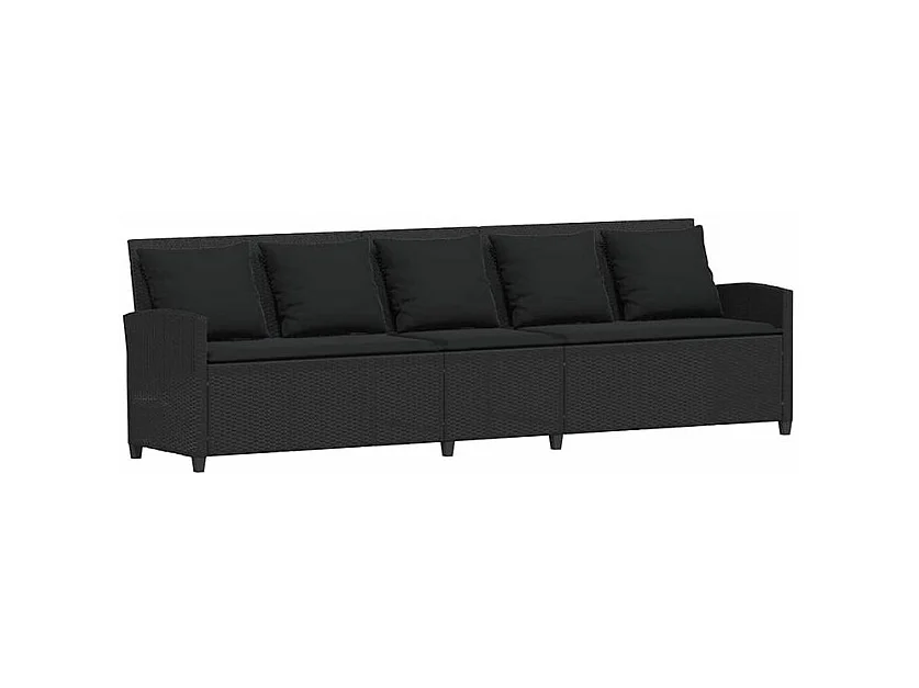 Canapé de jardin avec coussins 5 places noir résine tressée
