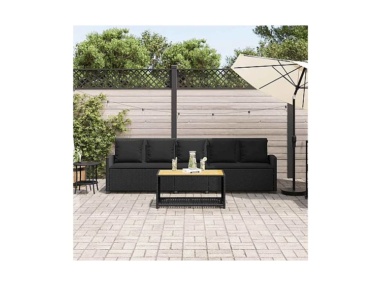 Canapé de jardin avec coussins 5 places noir résine tressée
