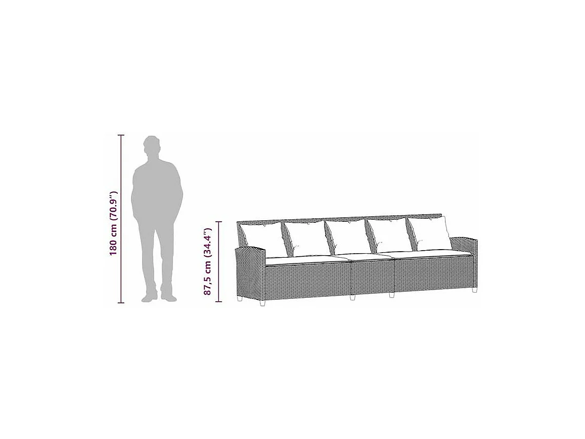 Canapé de jardin avec coussins 5 places noir résine tressée