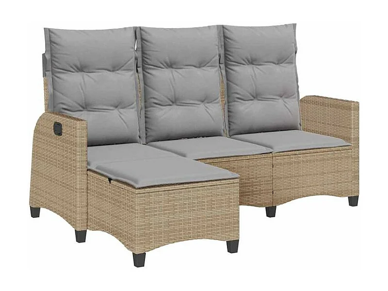 Canapé de jardin inclinable coussins forme de L beige polyrotin