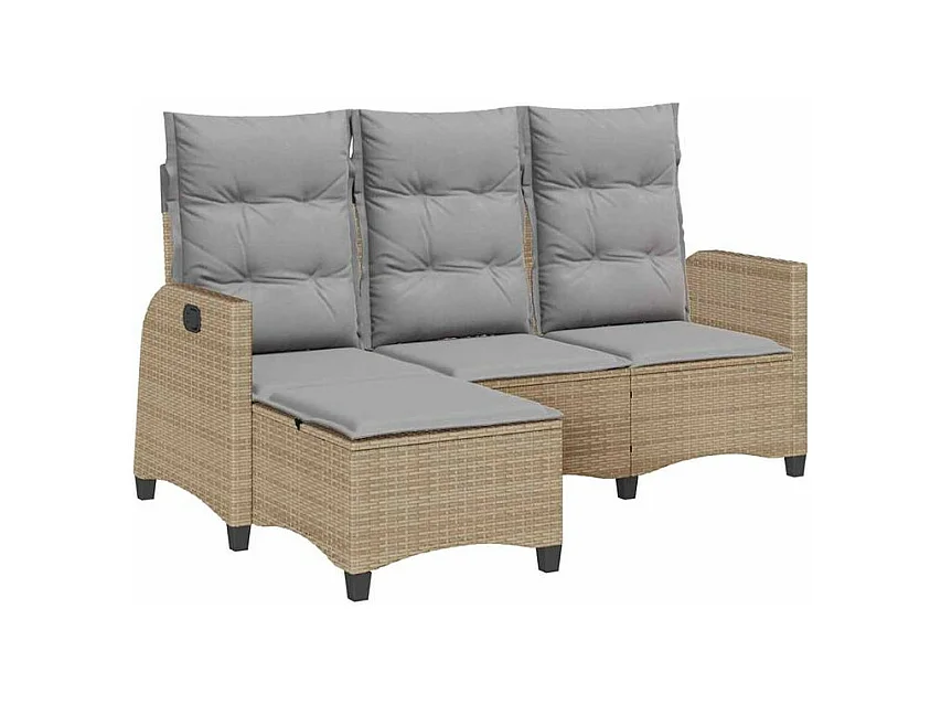 Canapé de jardin inclinable coussins forme de L beige polyrotin