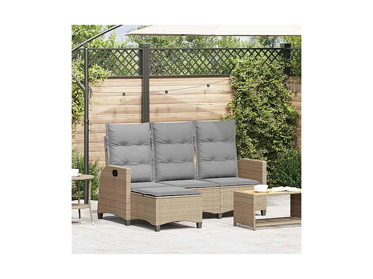 Canapé de jardin inclinable coussins forme de L beige polyrotin