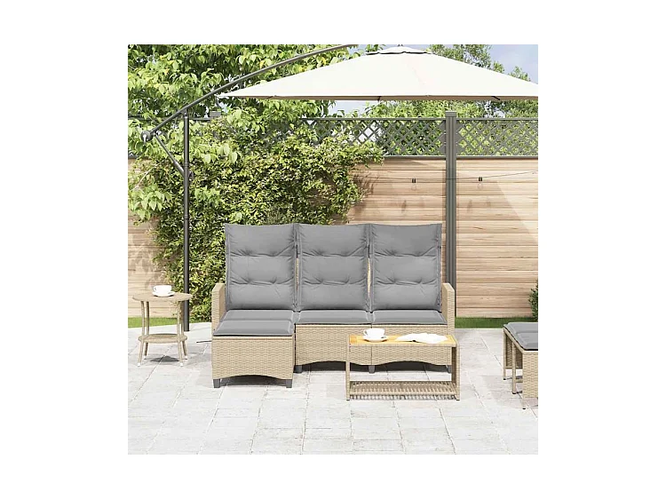 Canapé de jardin inclinable coussins forme de L beige polyrotin