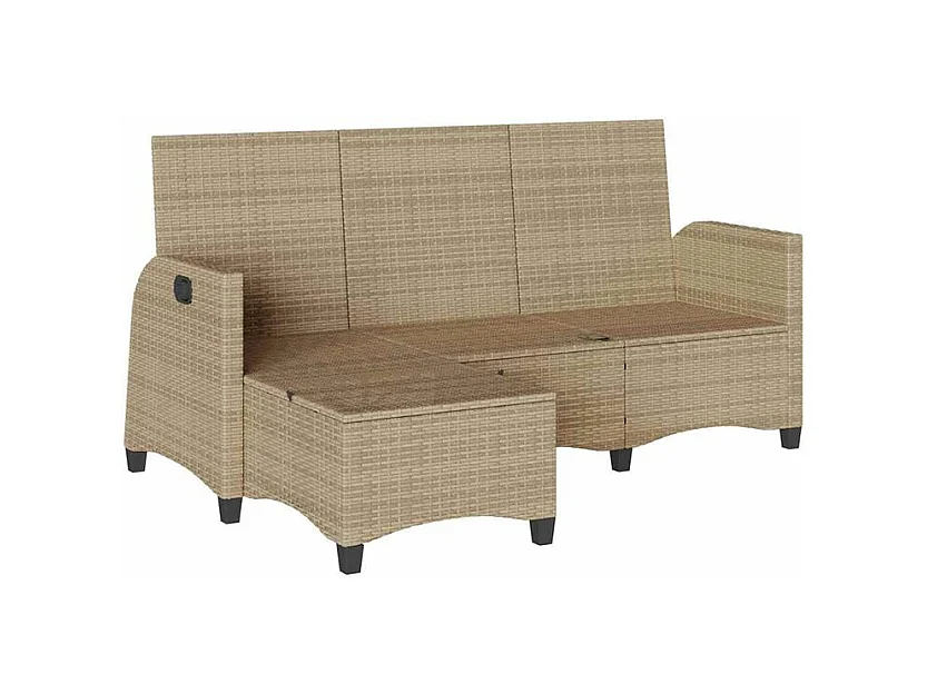 Canapé de jardin inclinable coussins forme de L beige polyrotin