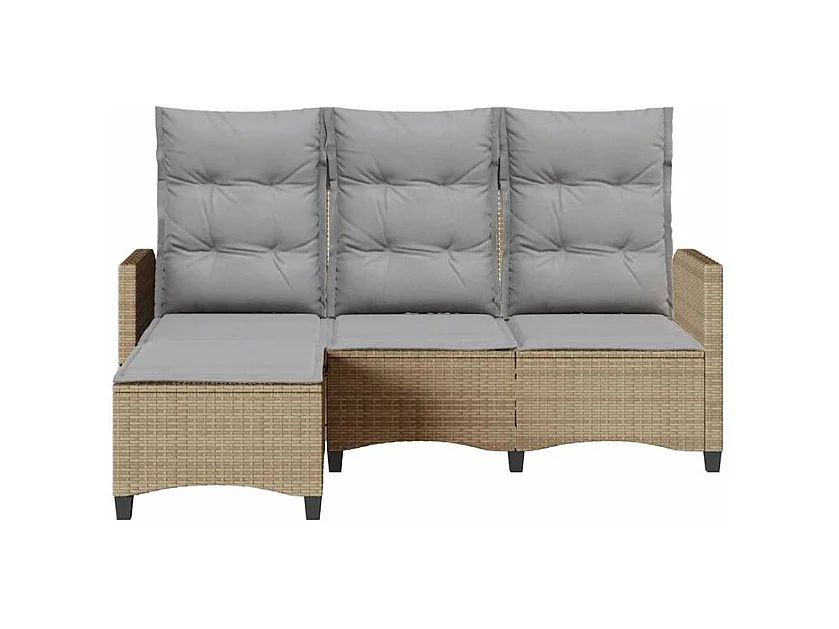 Canapé de jardin inclinable coussins forme de L beige polyrotin