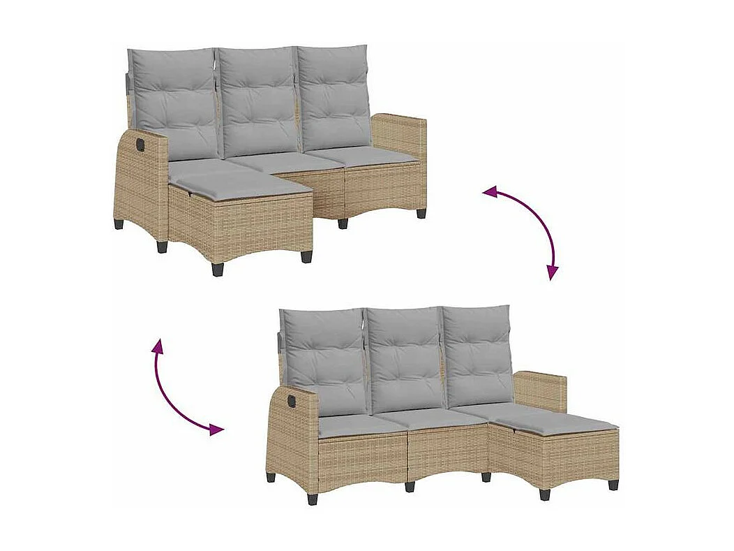 Canapé de jardin inclinable coussins forme de L beige polyrotin