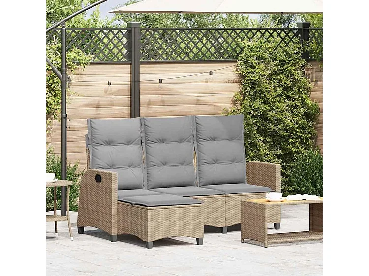 Canapé de jardin inclinable coussins forme de L beige polyrotin