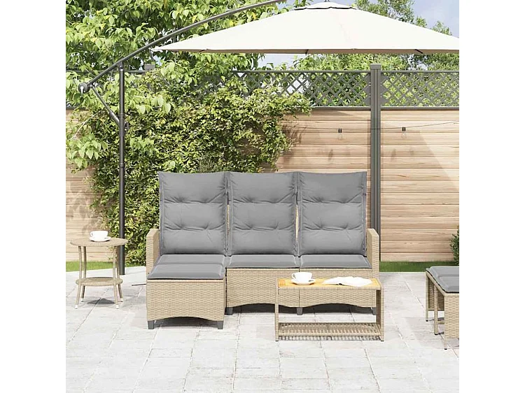 Canapé de jardin inclinable coussins forme de L beige polyrotin