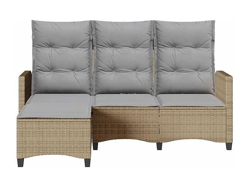 Canapé de jardin inclinable coussins forme de L beige polyrotin