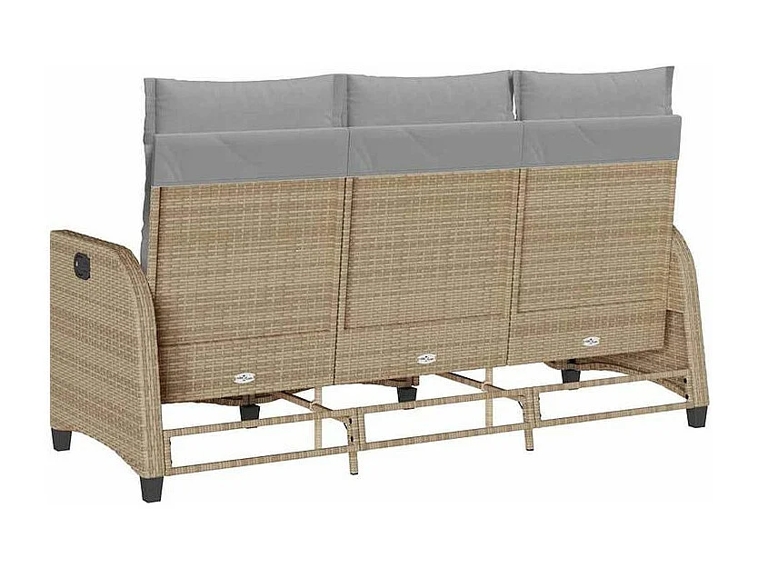 Canapé de jardin inclinable coussins forme de L beige polyrotin