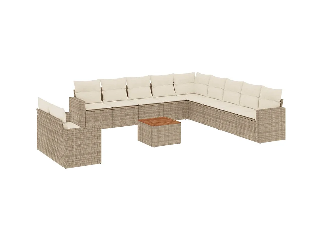 Salon de jardin avec coussins 12 pcs beige résine tressée
