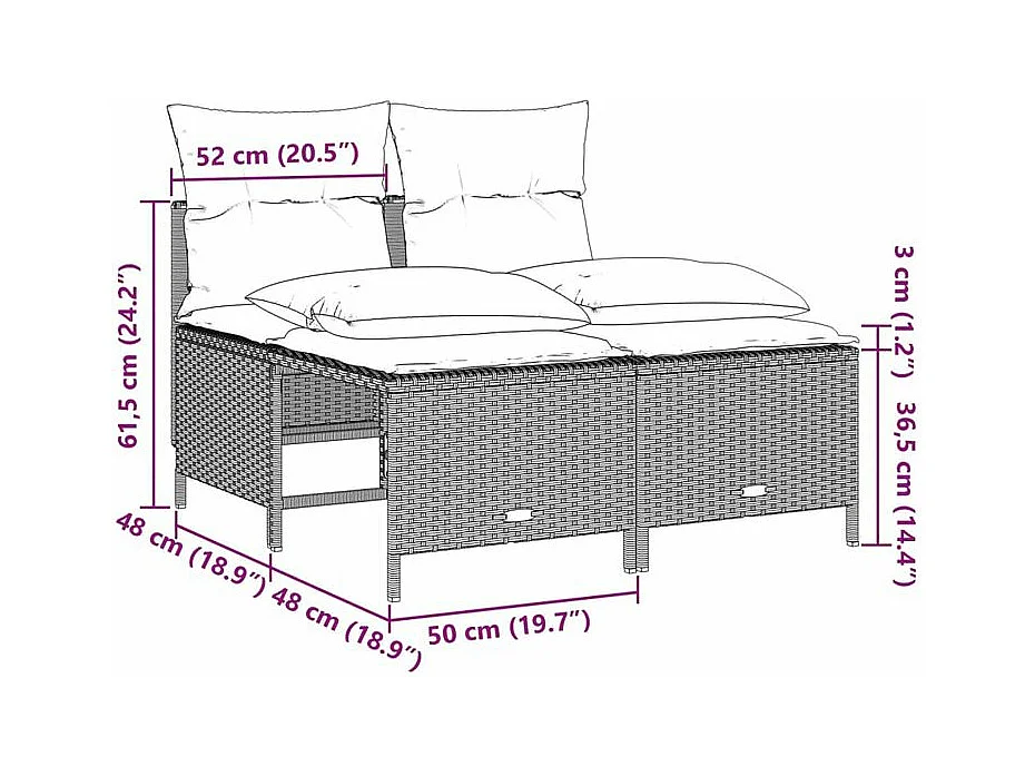 Salon de jardin 4 pcs avec coussins gris clair résine tressée