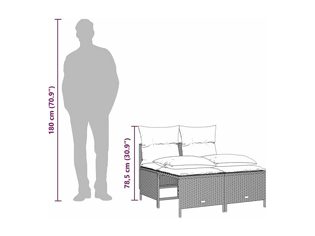 Salon de jardin 4 pcs avec coussins gris clair résine tressée