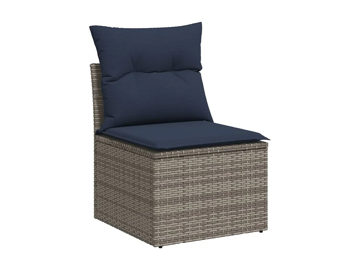 Salon de jardin 9 pcs avec coussins gris résine tressée