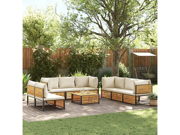 Salon de jardin avec coussins 9 pcs bois massif d'acacia