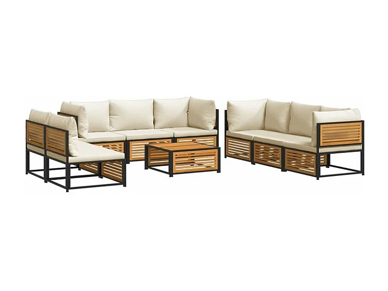 Salon de jardin avec coussins 9 pcs bois massif d'acacia