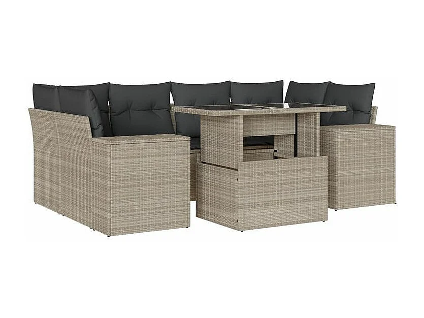 Salon de jardin avec coussins 7 pcs gris clair résine tressée