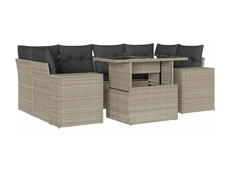 Salon de jardin avec coussins 7 pcs gris clair résine tressée