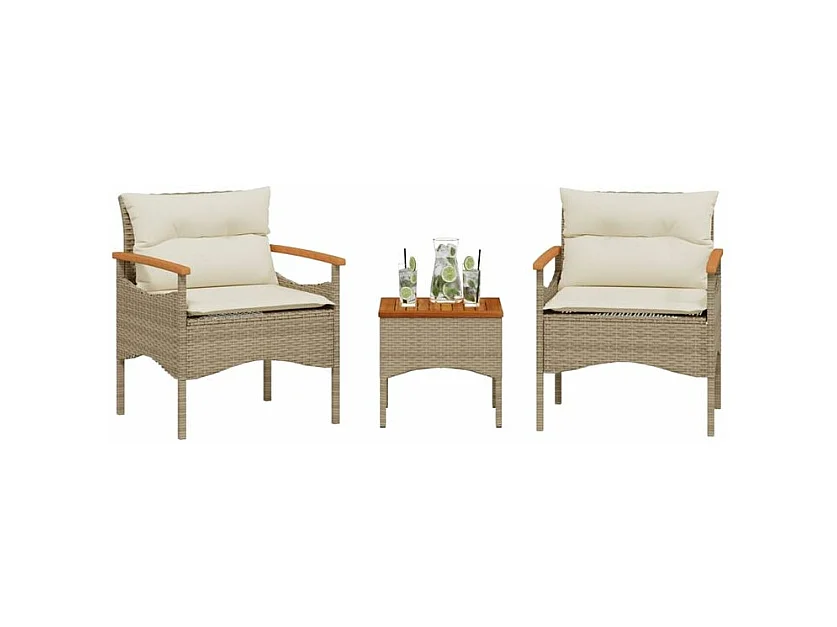 Salon de jardin avec coussins 3 pcs beige résine tressée