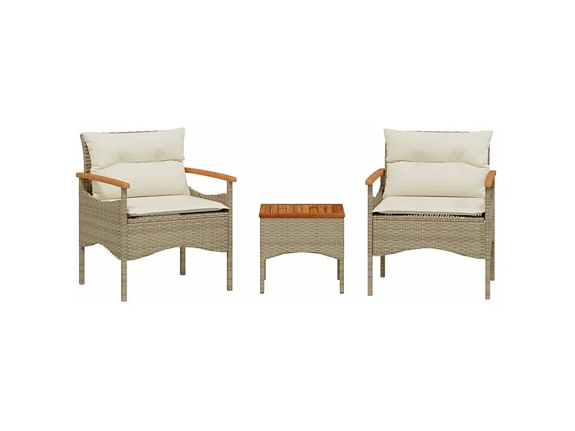 Salon de jardin avec coussins 3 pcs beige résine tressée