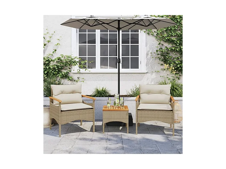 Salon de jardin avec coussins 3 pcs beige résine tressée
