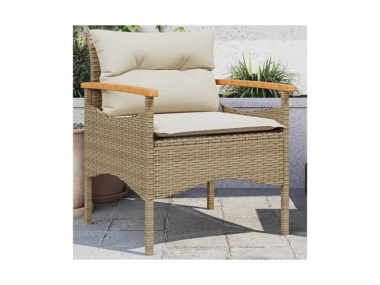 Salon de jardin avec coussins 3 pcs beige résine tressée