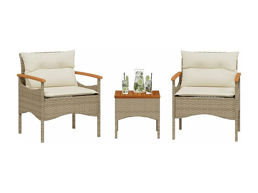 Salon de jardin avec coussins 3 pcs beige résine tressée