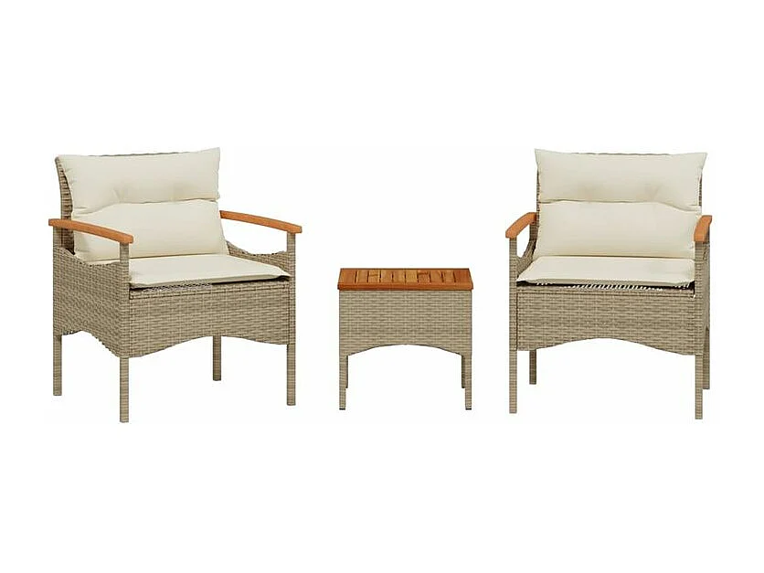 Salon de jardin avec coussins 3 pcs beige résine tressée