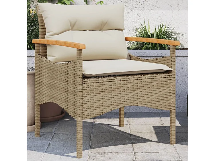 Salon de jardin avec coussins 3 pcs beige résine tressée