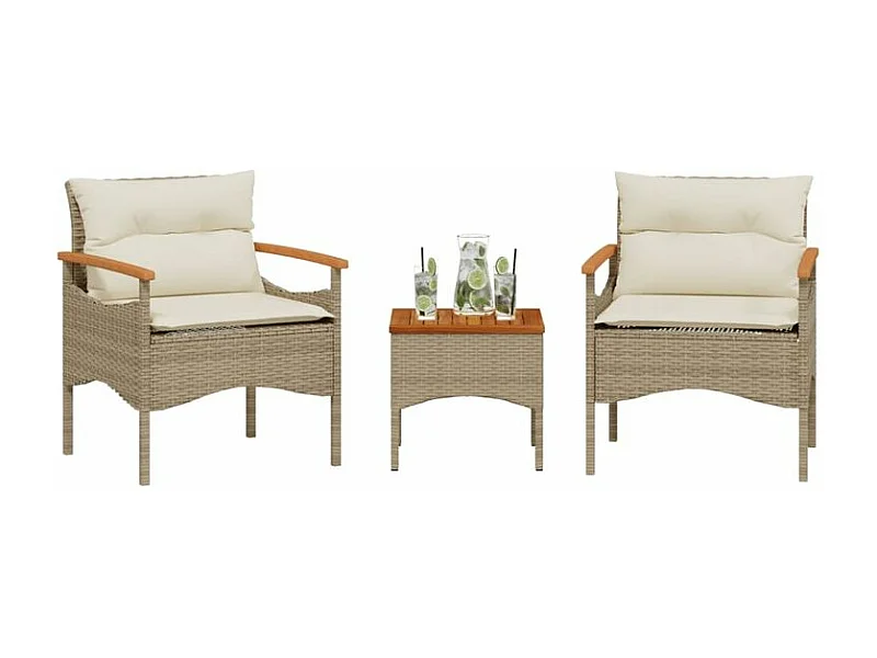 Salon de jardin avec coussins 3 pcs beige résine tressée