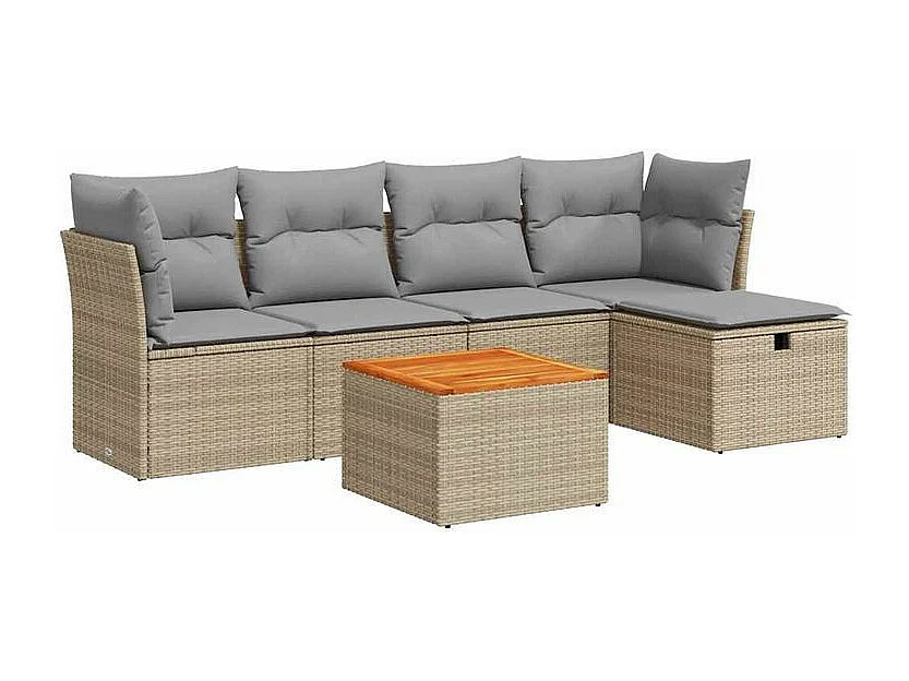 Salon de jardin avec coussins 6 pcs beige résine tressée