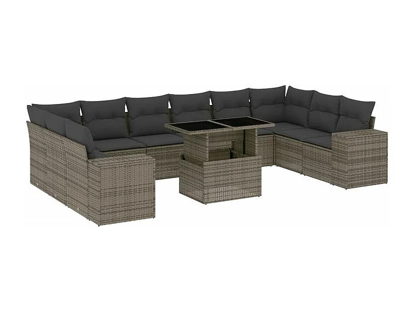 Salon de jardin 11 pcs avec coussins gris résine tressée