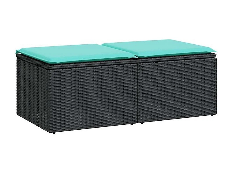 Salon de jardin avec coussins 2 pcs noir résine tressée acacia